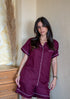 Women Summer Pajama Set Dark Red Buttoned Shirt + Shorts